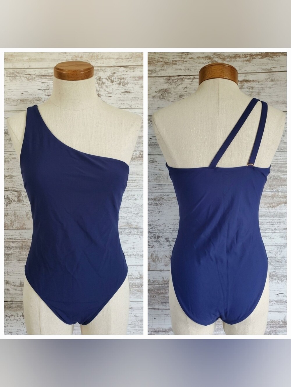 NWT Quince Italian One Shoulder One Piece Swimsuit Navy Blue